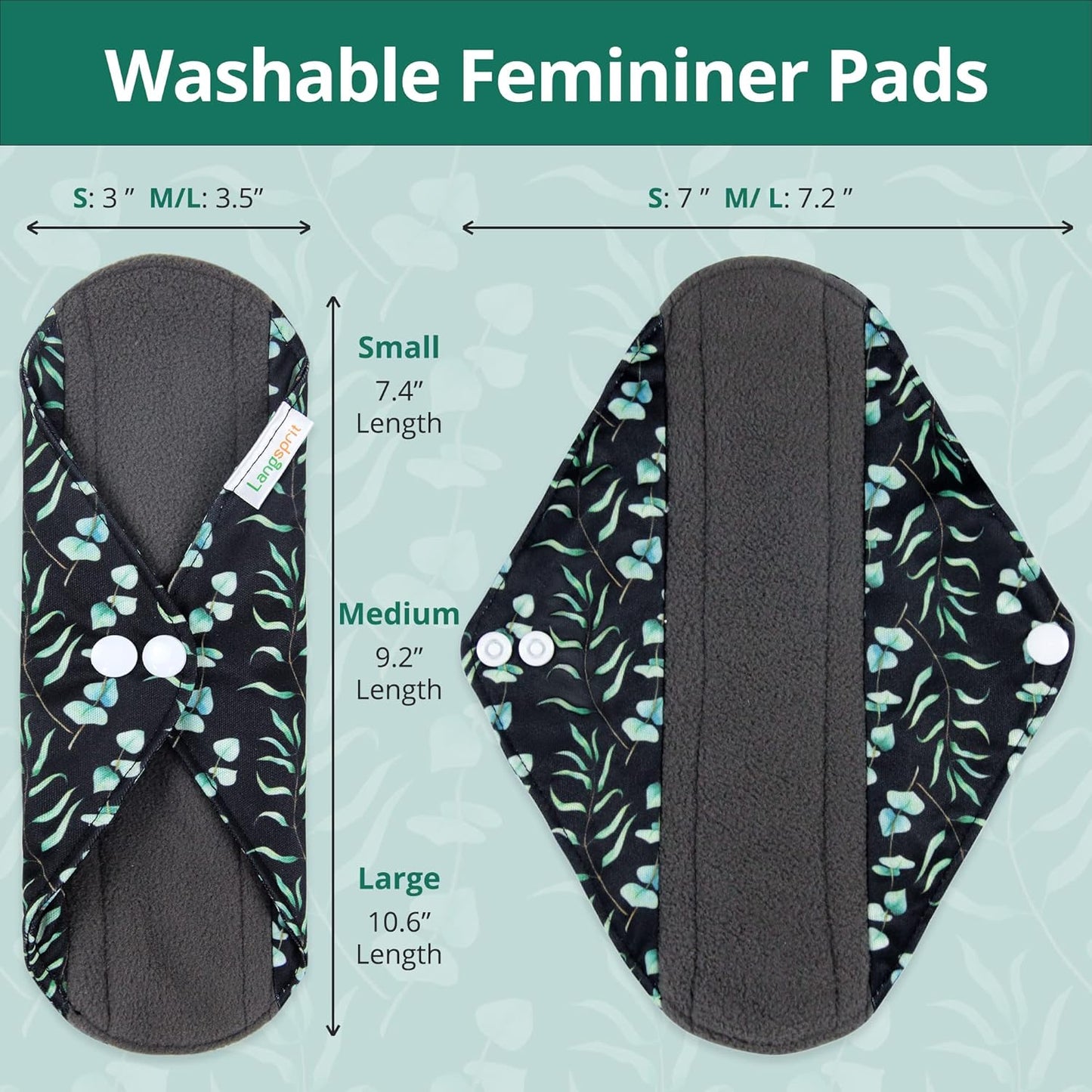 Langsprit Absorbent Reusable Menstrual Sanitary Pads/Washable Cloth Menstrual Period Pads,Reusable Panty Liners(Winter,S)