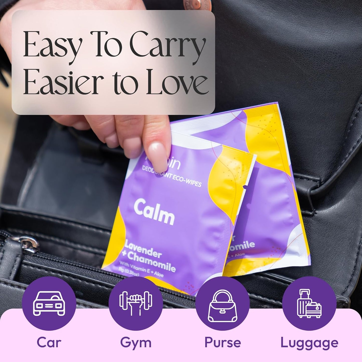 FOMIN Travel Deodorant Wipes - 50 Count - Calming Lavender and Chamomile - pH Balanced, Hypoallergenic Mini Deodorant Wipes For Women and Men - Plastic-Free, Individually Wrapped Underarm & Body Wipes