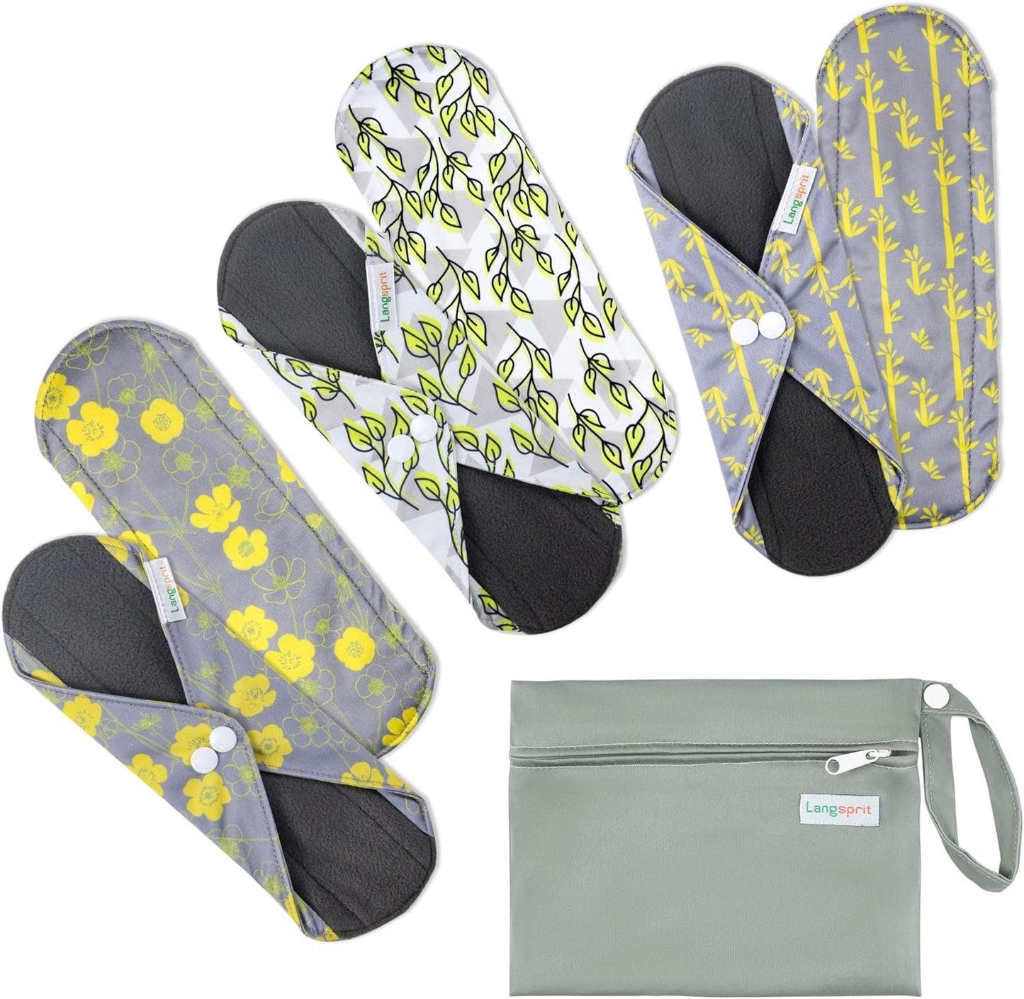 7pcs Set 1 pc Mini Wet Bag +6pcs Absorbent Reusable Sanitary Pads/Washable Cloth Menstrual Pads（Spring,S…