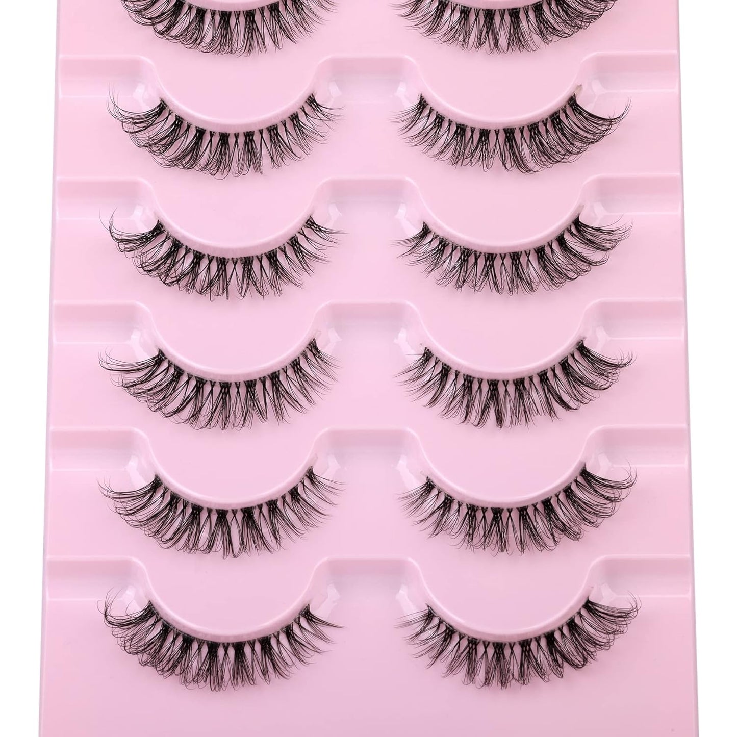 JIMIRE Lashes Natural Look Clear Band Demi-Wispies Short False Eyelashes Fluffy 3D Cat Eye 13MM Strip Lashes 7 Pairs Pack