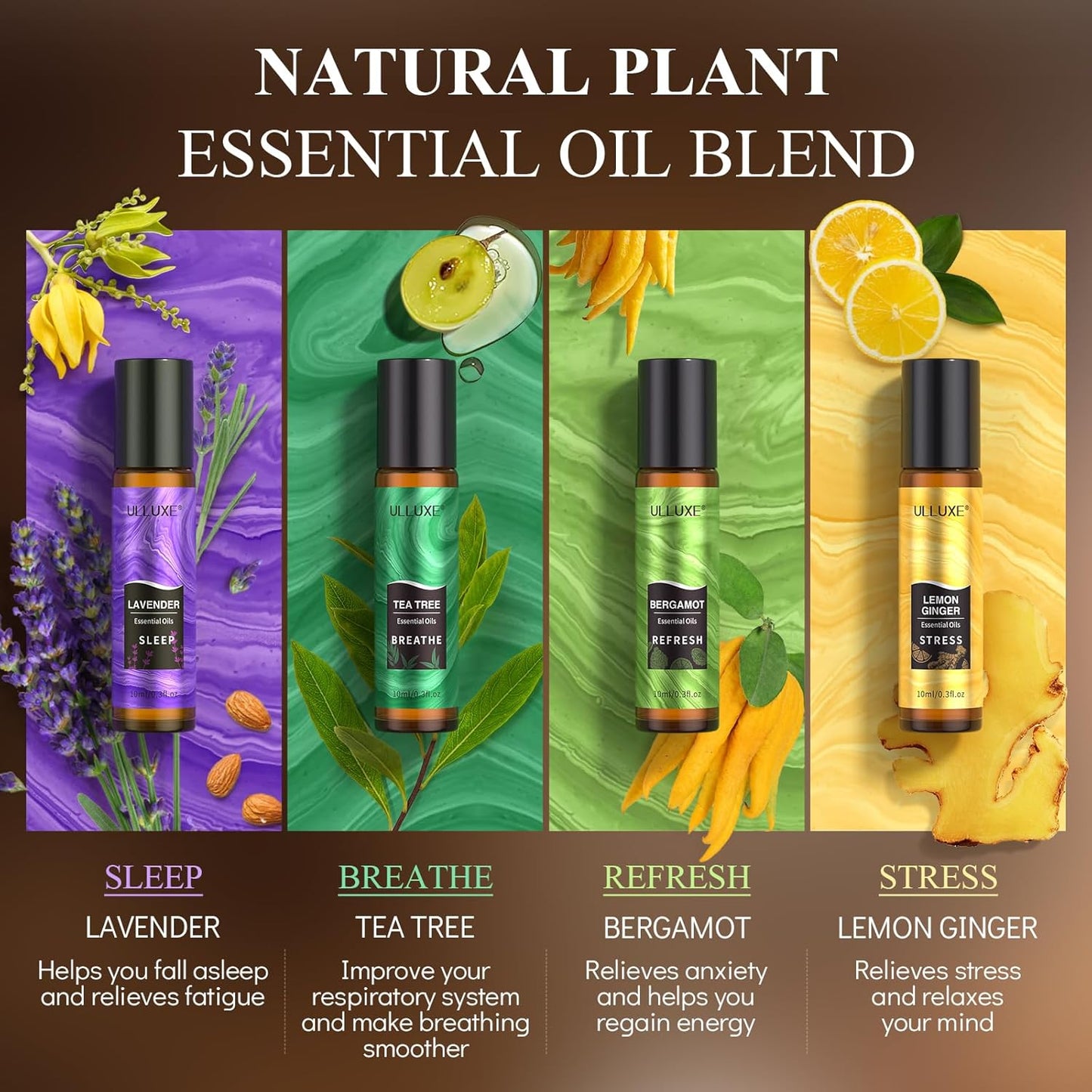 Essential Oils Roll On Set (8 Pack) 8 Scent, Essential Oil with Roller Ball, Natural Aromatherapy Oil for Skin, Stress Comfort, Calming, Relaxation Self Care Gift Set for Women and Men