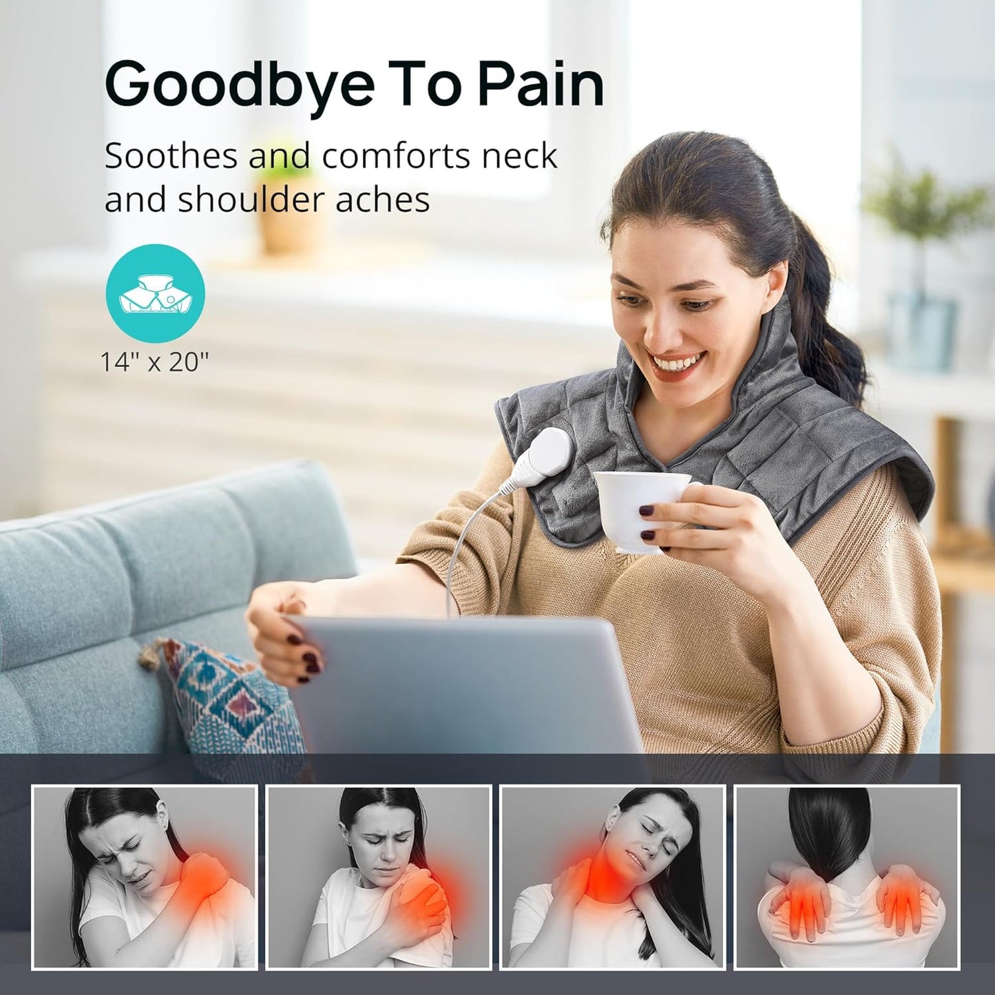 Heating Pad, Weighted Heating Pads for Cramps, 14'' x 20'' Electric Heating Wrap for Neck and Shoulders, 4 Heat Settings, Fast-Heating Technology, Auto Shut-Off (Gray)