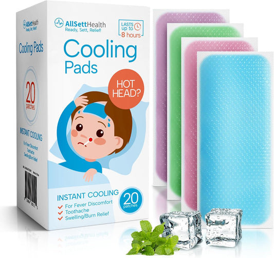 Cooling Patches for Kids -20 Pack Fever Patch for Kids, Minty Cool- Cold Fever Stickers -Baby Pad, Hot Weather Forehead, Reducer Headache Patches Multi-Color
