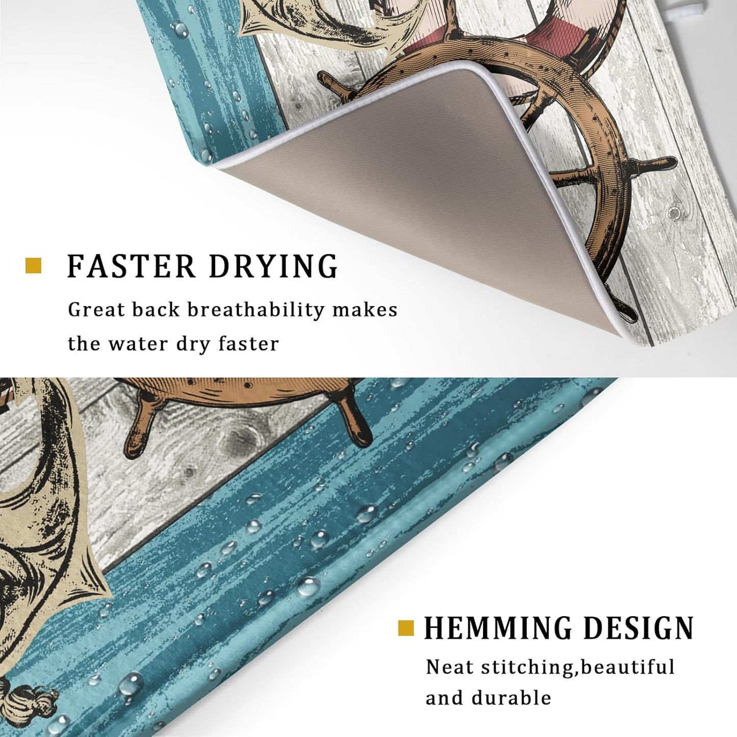 Nautical Anchor Dish Drying Mat 18x24 inch Coastal Boat Fast Dry Microfiber Reversible Dish Drainer Pad Kitchen Countertop Tabletop Decor