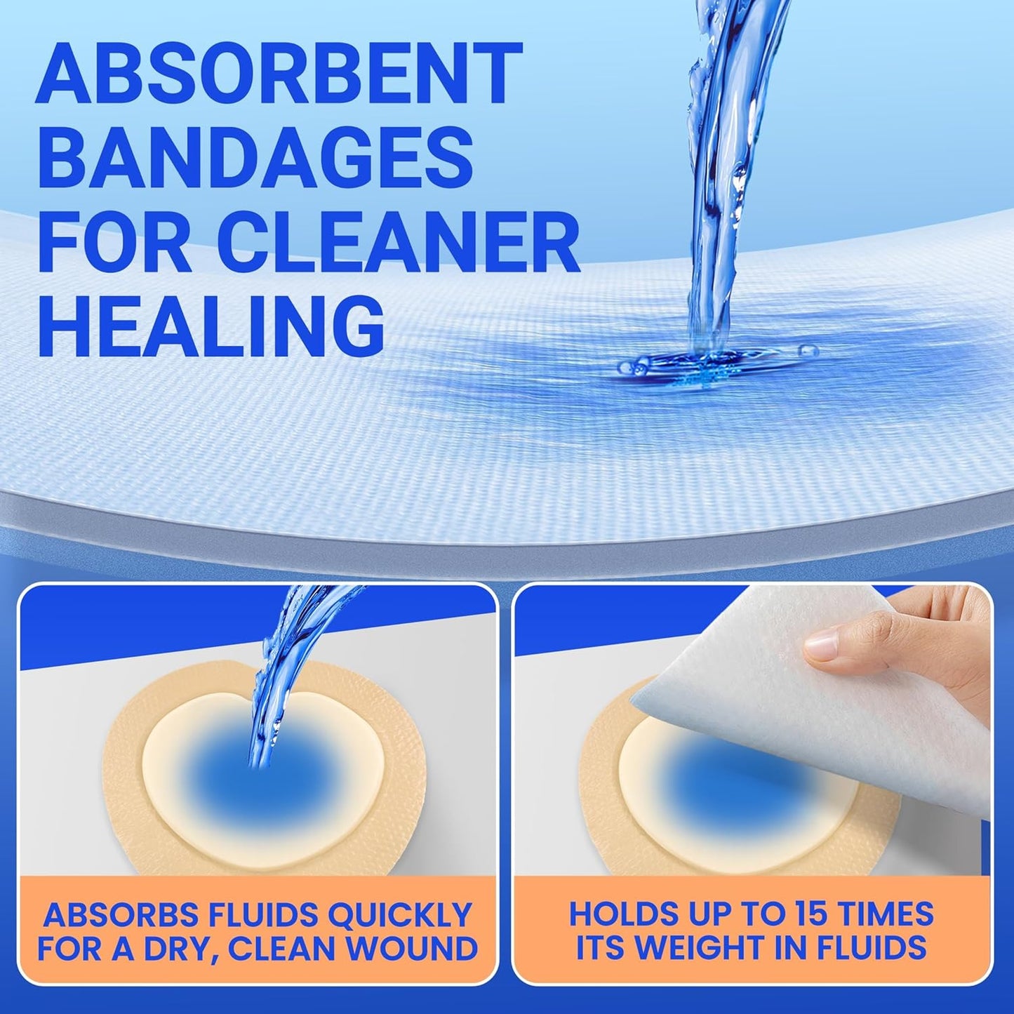 Large Waterproof Bandages 7X7 Silicone Foam Dressing for Sensitive Skin Wound Care, Adhesive Cohesive Pad with Border for First Aid, Post Surgical and Burn, Pressure, Scar Healing (5 PCS)