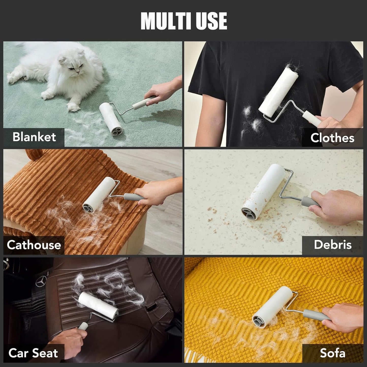 Extra Sticky Large Surface Lint Roller, 6.3'' Giant Lint Roller for Pet Hair, Long Handle Lint Remover for Clothes, Furniture, Dog & Cat Hair Remover