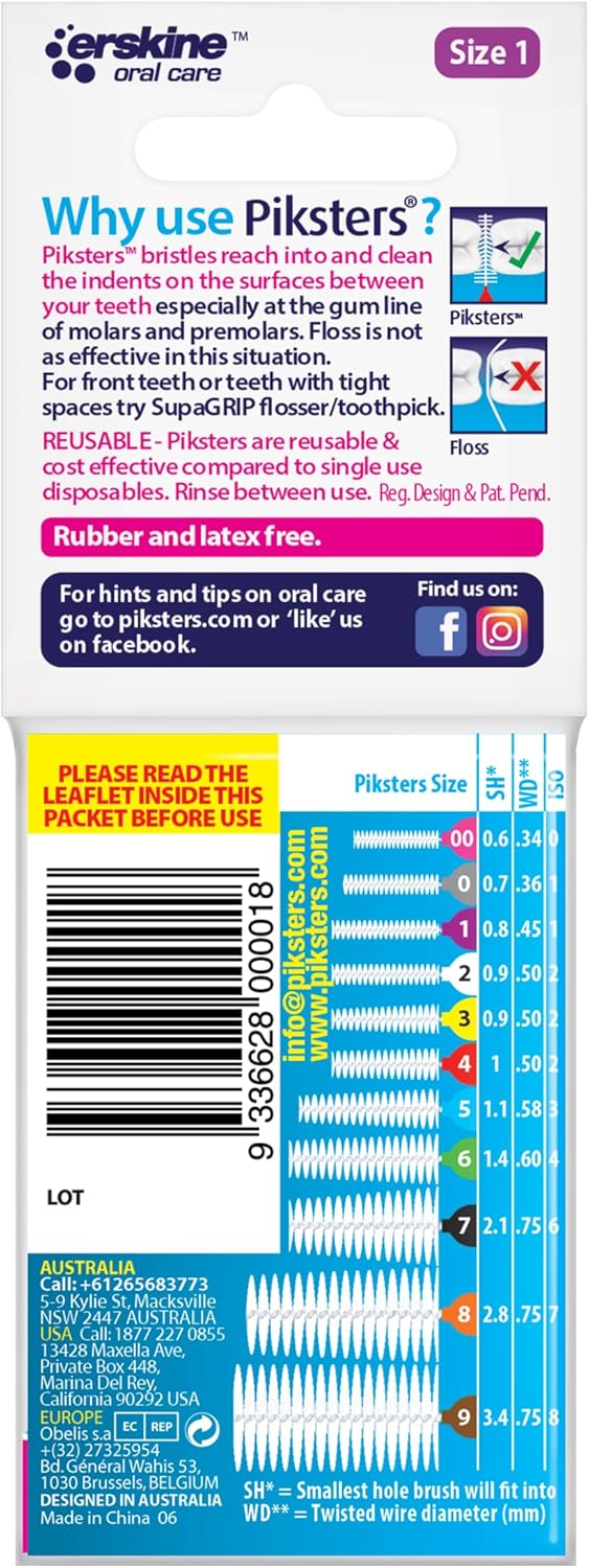 Piksters Interdental Brushes, Size 1, Purple Handle