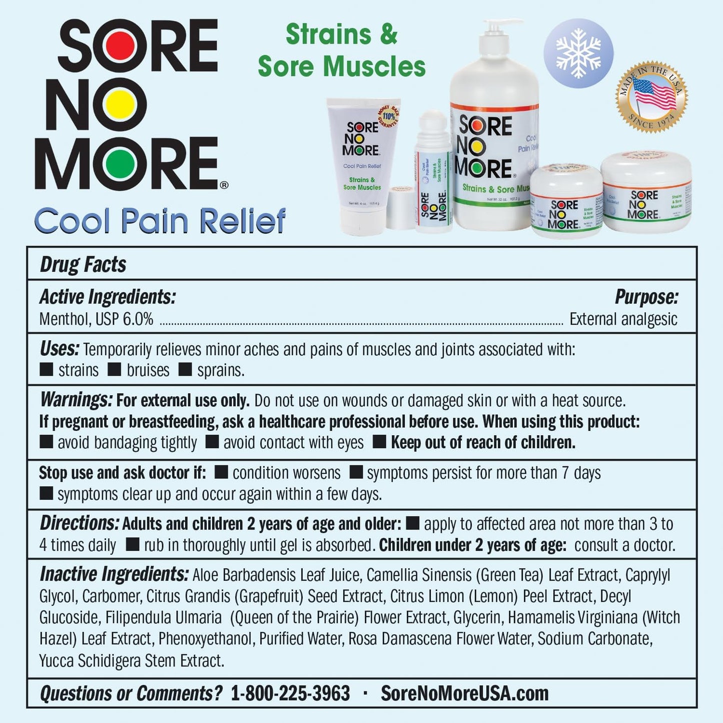 Sore No More Cool Relieving Gel for Aches & Pains in Muscles & Joints associated with Strains, Bruises & Sprains | Absorbs Quickly with a Refreshing Lemon Aroma | 4 oz Jar