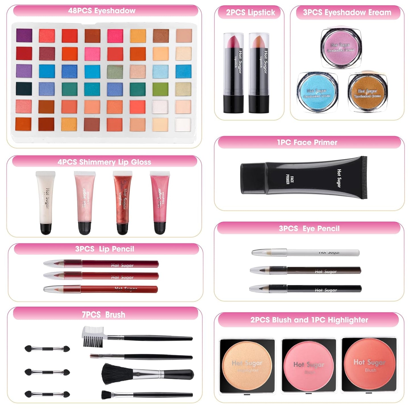 Hot Sugar Makeup Kit for Preteen Girls 10-12, Birthday Christmas Makeup Gift Set for Teens 16-18, All in One Beginner Makeup Kit for Women Full Kit (Purple Diamond)