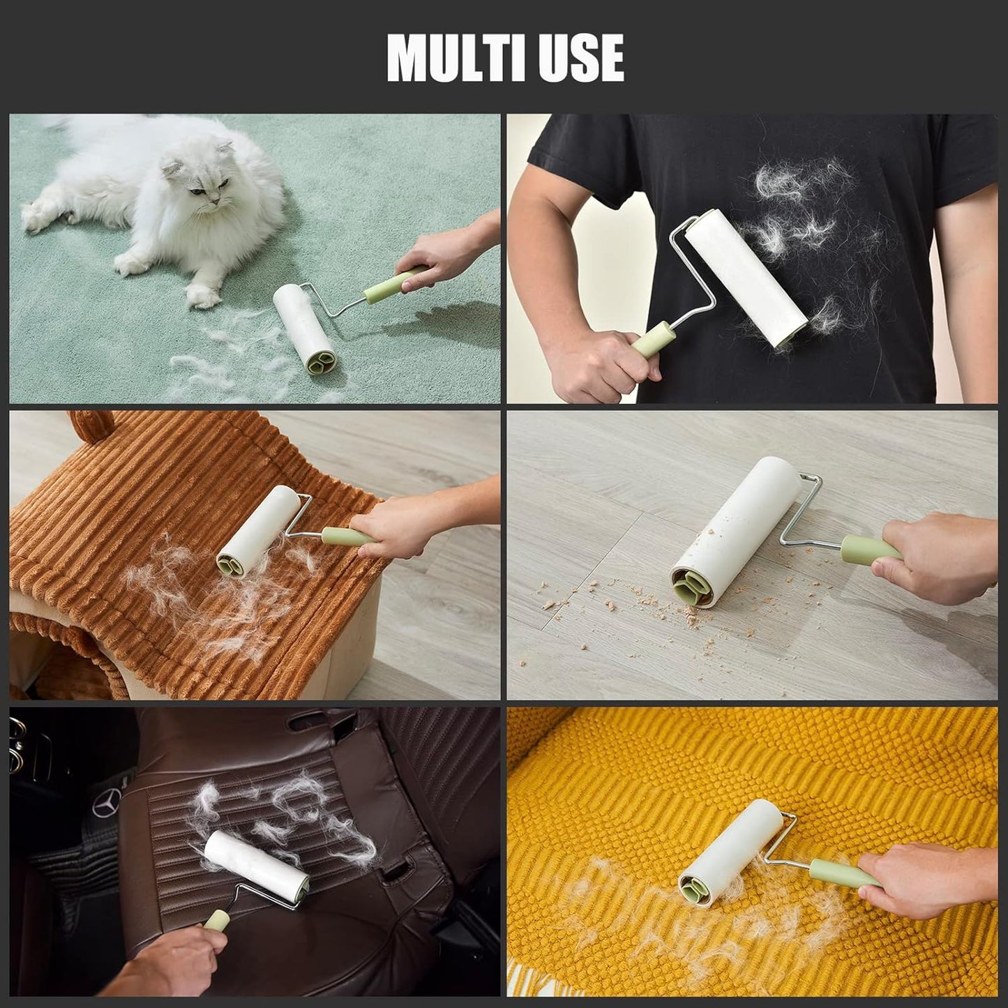 Extra Sticky Large Surface Lint Roller, 6.3'' Giant Lint Roller for Pet Hair, 360 Sheets/ 4 Refills, Long Handle Lint Remover for Clothes, Furniture (1 Roller + 360 Sheets)