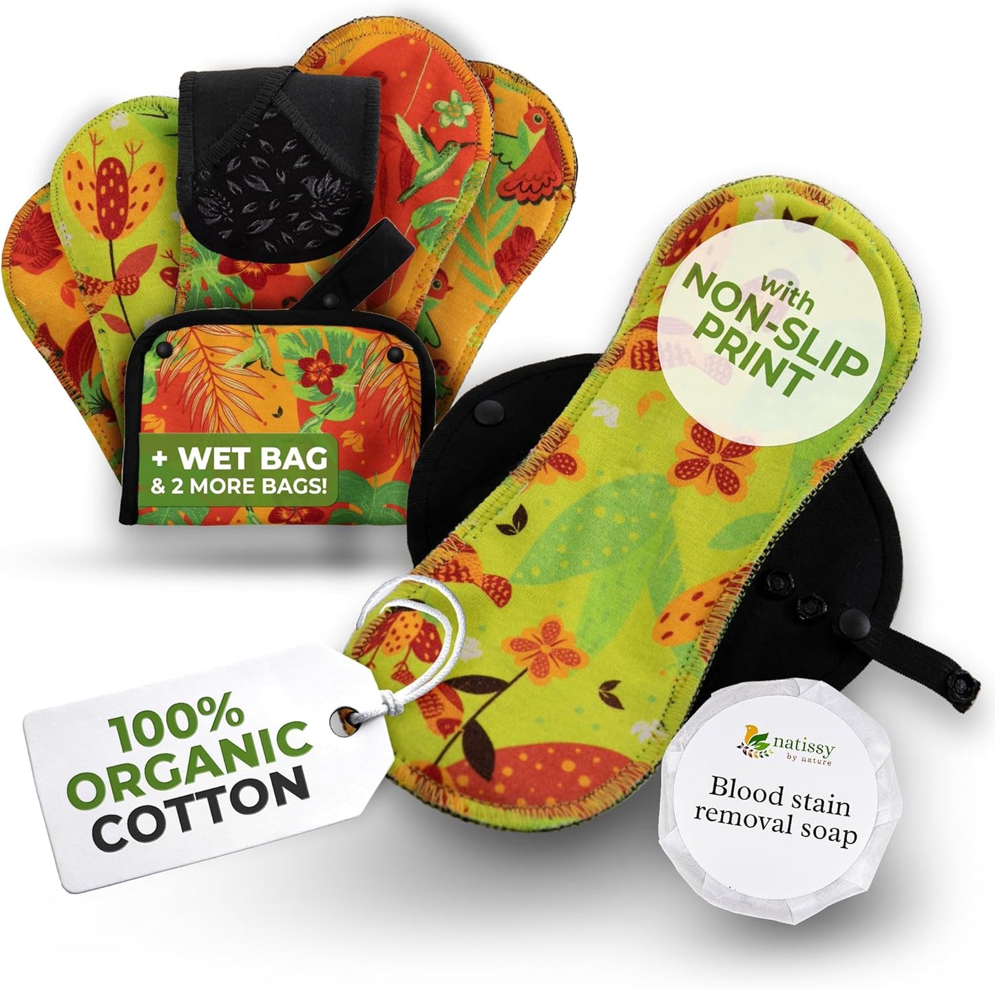 Non-Slip, (Premium) Reusable Menstrual Pads for Light Flow (6 Pack S+M) - Leak Proof & Odor Free Cotton Cloth Pads for Women & Teens - High-Temp Washable, Soft & Skin-Safe for All-Day Period Comfort