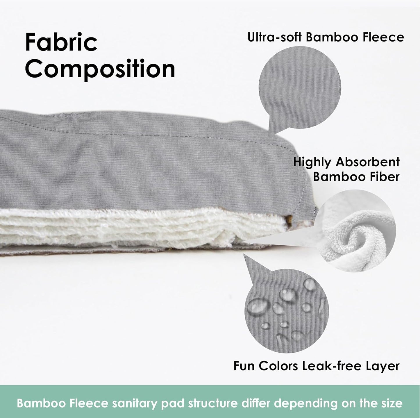 wegreeco 6 Pcs Reusable Menstrual Pads, Ultra Absorbent Cloth Pads for Heavy Flow, Sanitary for Teens, Women, Nonslip, Grey Inner, Grey Outer, Small