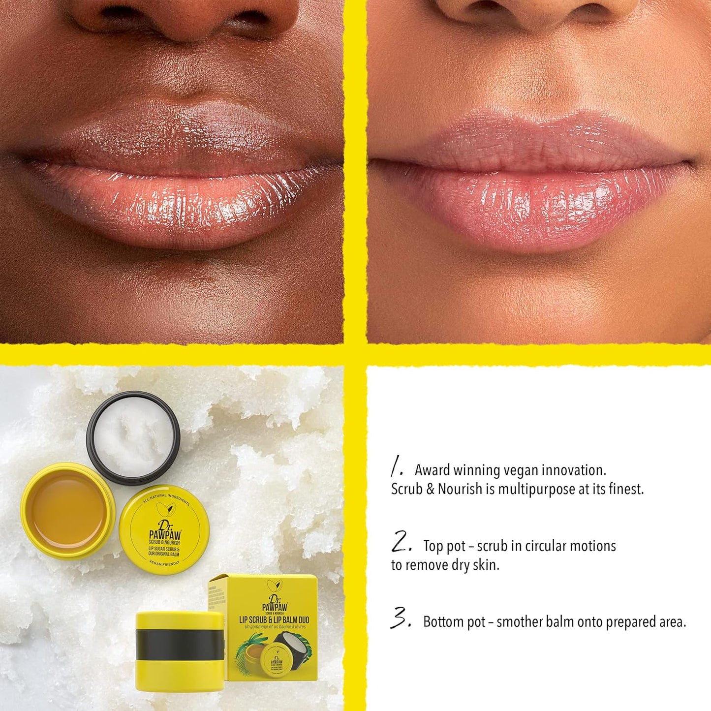 Dr. PawPaw Lip Scrub and Lip Balm Duo - Hydrating Lip Balm with Pawpaw, Aloe, Olive and Castor Oils - Vegan Lip Scrub For Sensitive Skin - 0.55 oz