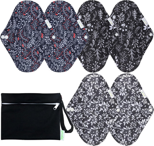 wegreeco Reusable Menstrual Pads - Reusable Sanitary Pads | Reusable Panty Liners | Soft Cloth Menstrual Pads - 6 Pack with 1 Cloth Mini Wet Bag (Large, Summer Flowers)
