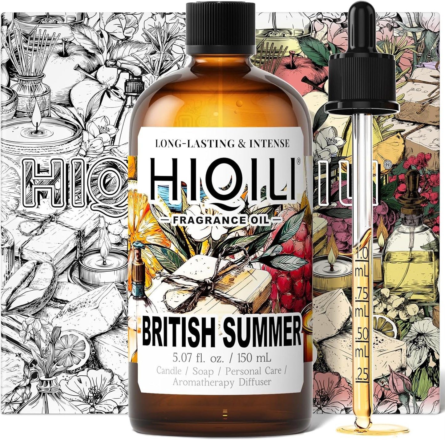 HIQILI British Summer Fragrance Oil for Diffuser, Inspired by Bvr.Berry Women Brit-Sumr, Candle & Soap Making, Bath Bombs - Fresh Sweet Notes, Long-Lasting Aroma - 5.07 Fl Oz
