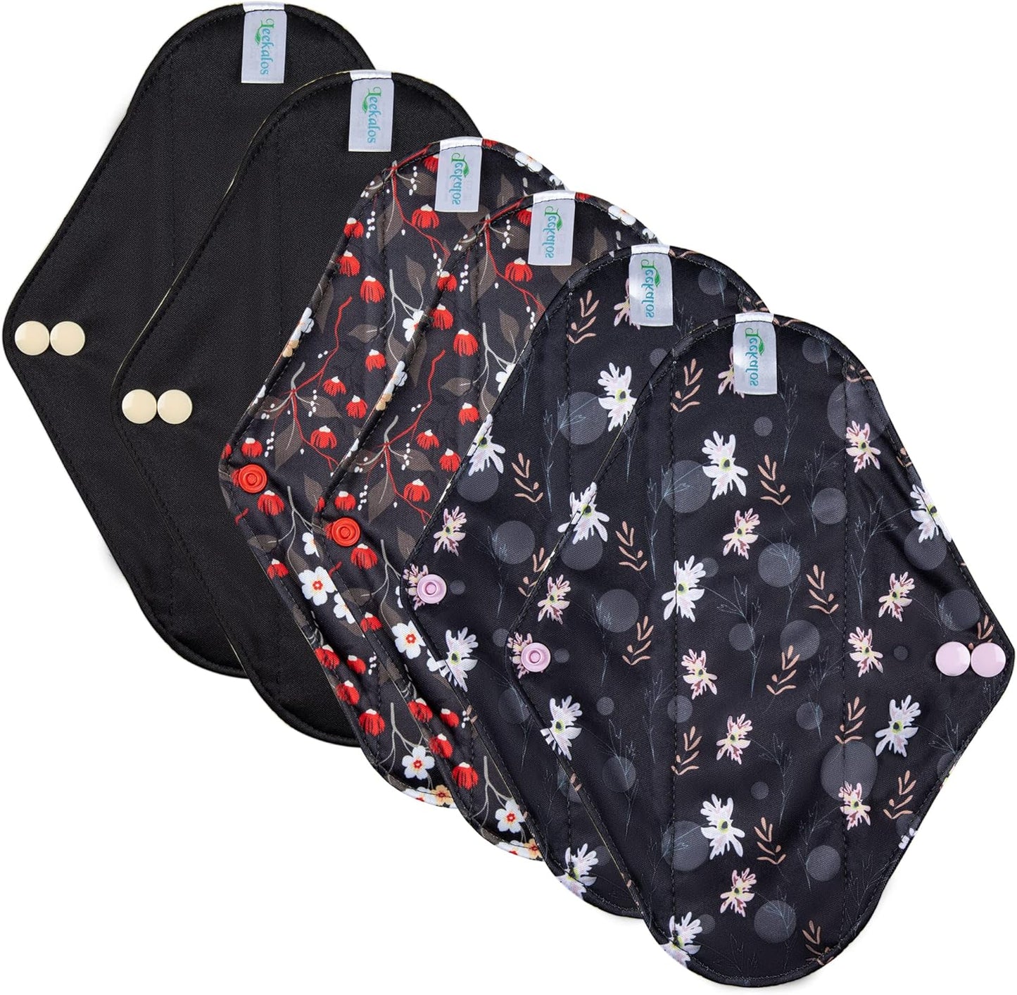 Leekalos Reusable Menstrual Pads - Bamboo Menstrual Cloth Pads | Light Incontinence Pads | Reusable Sanitary Pads - Pack of 6, 1 Cloth Mini Wet Bag