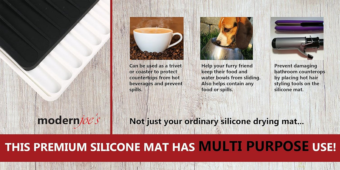 Self-Draining 2 in 1 Silicone Drying Mat and Trivet by Modern Joe's. Premium Space Saving Dish and Glassware Silicone Mat. Made from Food-grade, Dish Washer Safe and Heat Resistant (Gray)