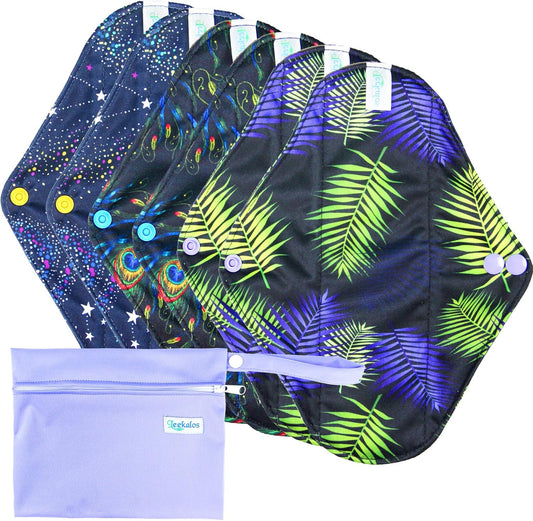 Leekalos Reusable Bamboo Cloth Pads - Light Incontinence Pads - Pack of 6, 1 Mini Wet Bag