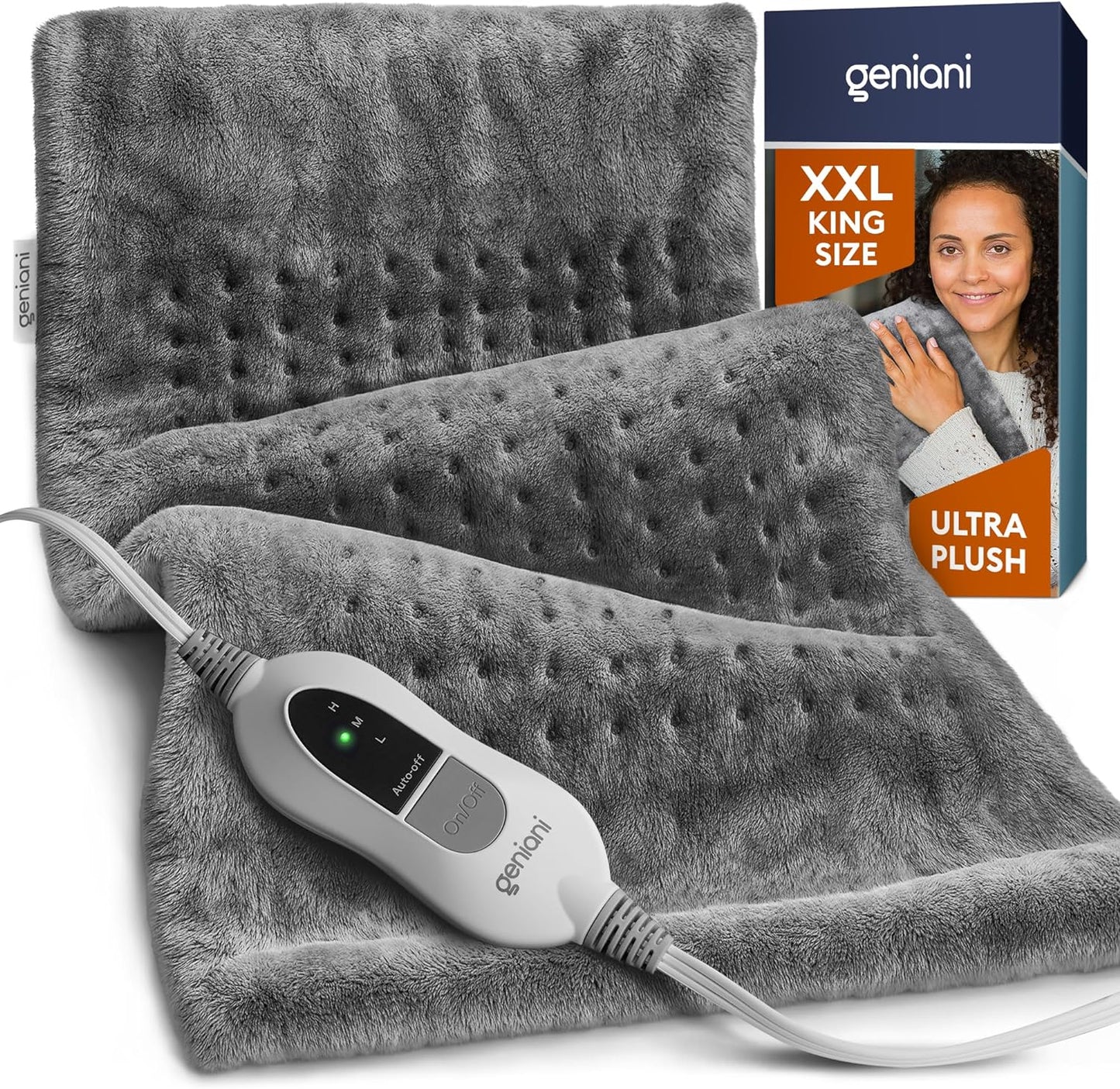 GENIANI Electric Throw - XXL 18"x26" Heating Pad for Back Pain & Cramps Relief, Auto Shut Off, Machine Washable, Heat Pad, Holiday Gifts for Women, Men, Heat Patches (Tabby Gray)
