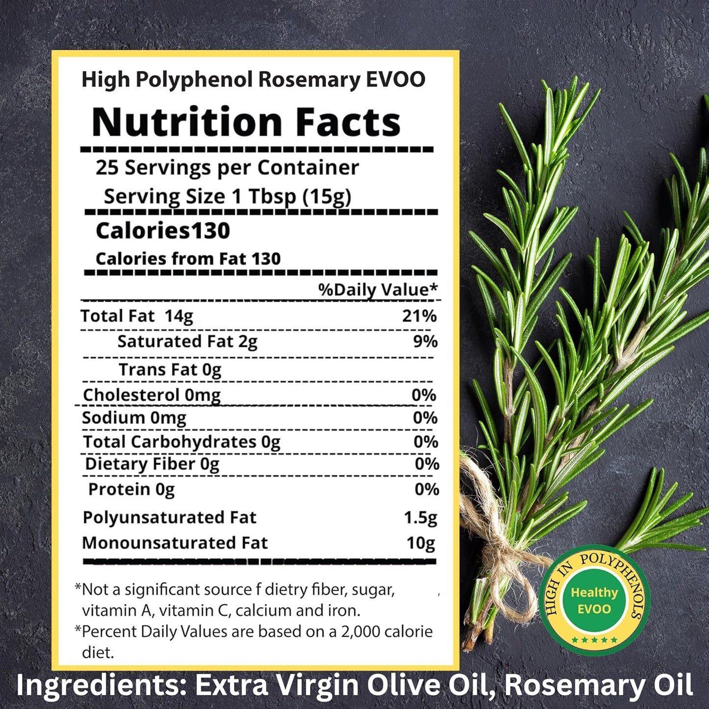M.G. PAPPAS Rosemary Infused Olive Oil - High Polyphenol Rich Extra Virgin Olive Oil Unfiltered - Polyphenol Lab Report 650mg/kg - Cold Pressed Greek EVOO Award Winning - Rosemary Oil Cooking 12.7 Oz