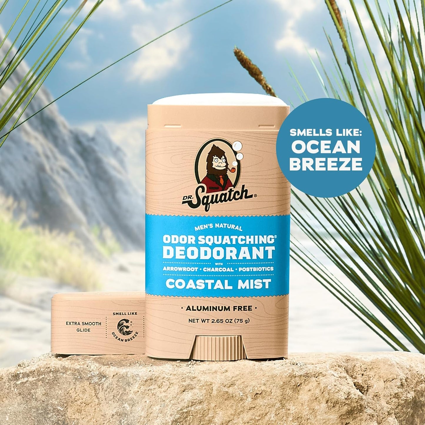 Dr. Squatch Natural Deodorant for Men - Odor-Squatching Aluminum Free - Coastal Mist (2.65 oz, 3-Pack)