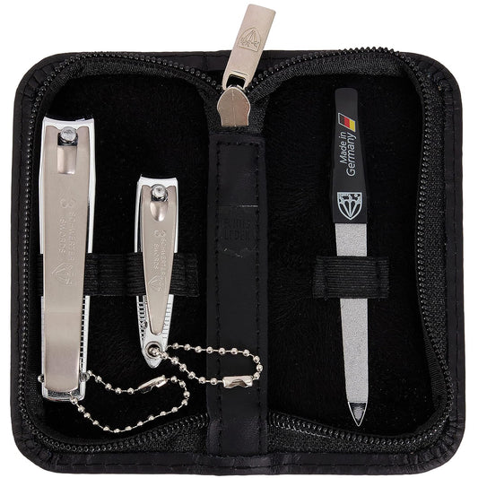 3 Swords Germany - brand quality 3 piece manicure pedicure grooming kit set for professional finger & toe nail care tool clipper fashion leather case in gift box, Made by 3 Swords (762)