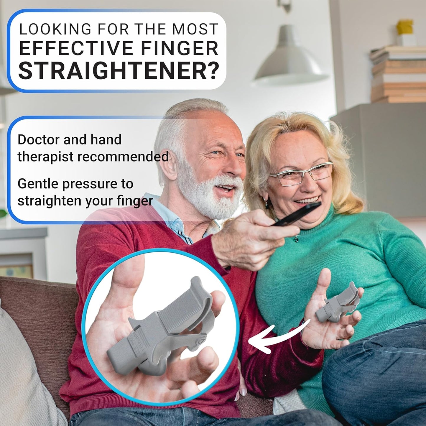 Finger Straightener | PIP Extension Orthosis/Splint For Bent Fingers, PIP Flexion Contractures | Adjustable Joint Stretcher Device | Made in USA | Black/Medium