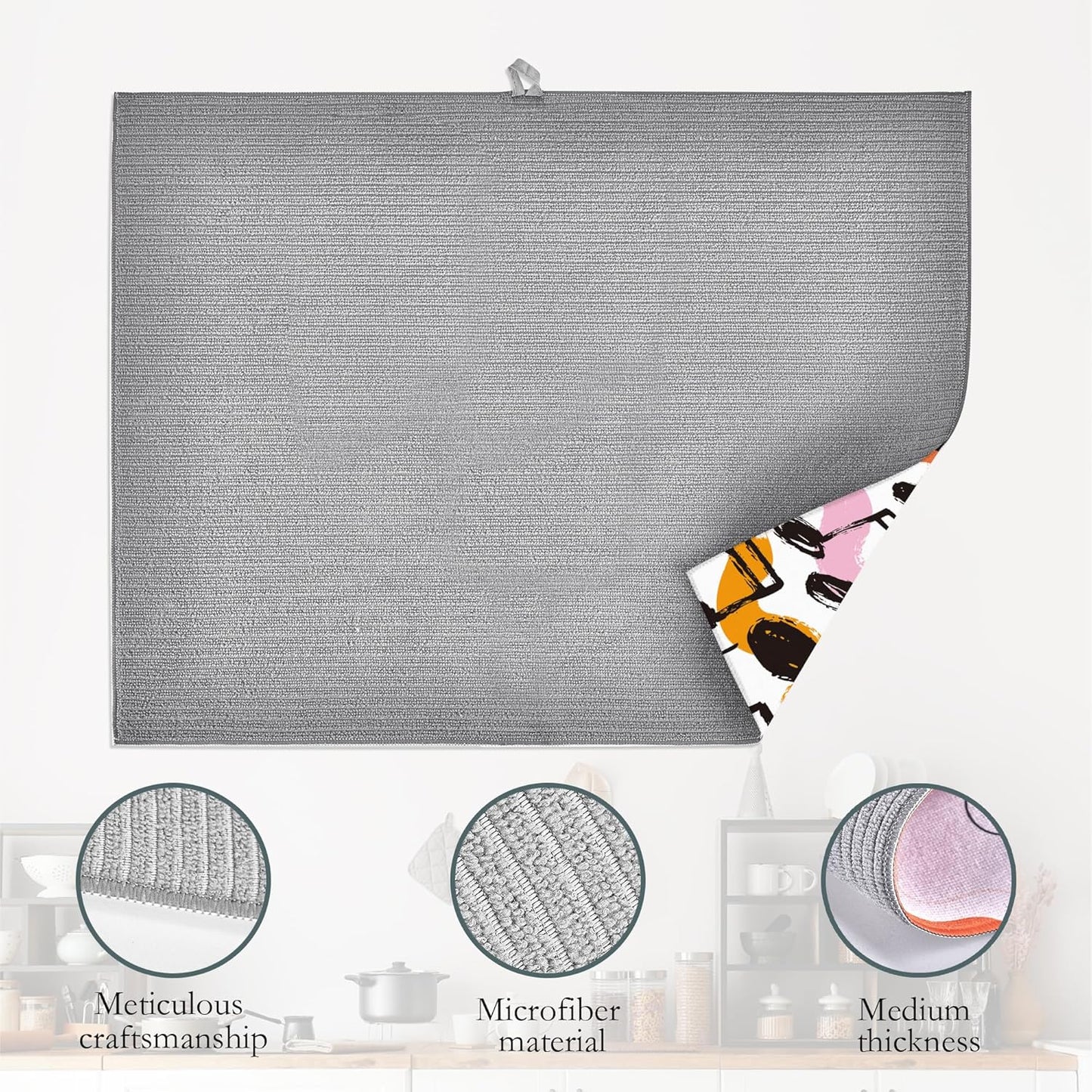 Music Notes Waves Dish Drying Rack Mats Decor, Dish Pad Drying Mat Kitchen Counter 18x24 Inch Absorbent Reversible Microfiber for Coffee Bar Sink Countertop
