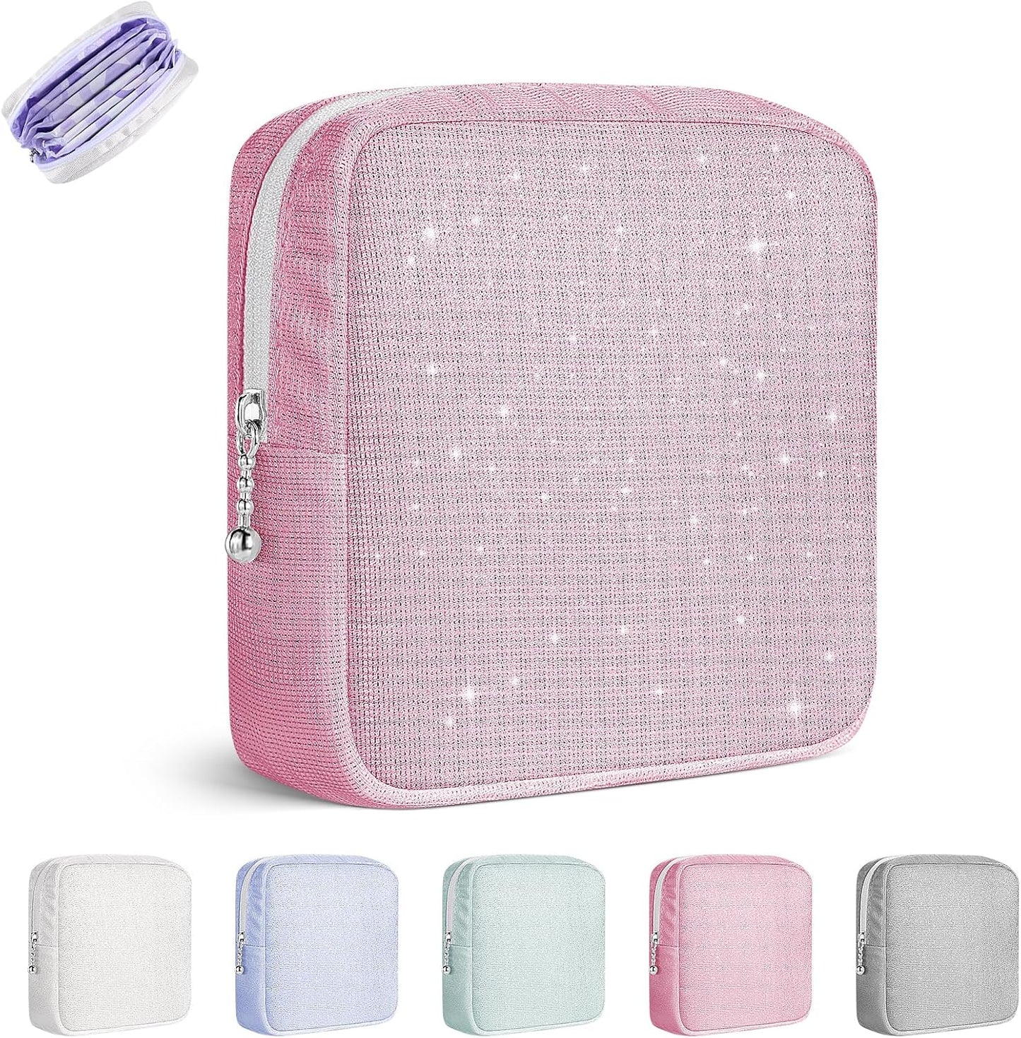 Period Bag for Teen Girls, Canvas Sanitary Napkin Storage Bag with Zipper, Portable Menstrual Pad Bag Tampon Holder for Purse