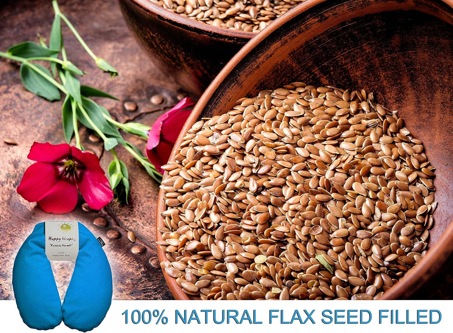 Microwavable Herbal Neck Wrap - Hot Cold Aromatherapy Neck Warming Pillow - Heating Pad for Migraines, Stress, Gifts for Women, Birthdays, Christmas and Free Sleep Mask - Turquoise