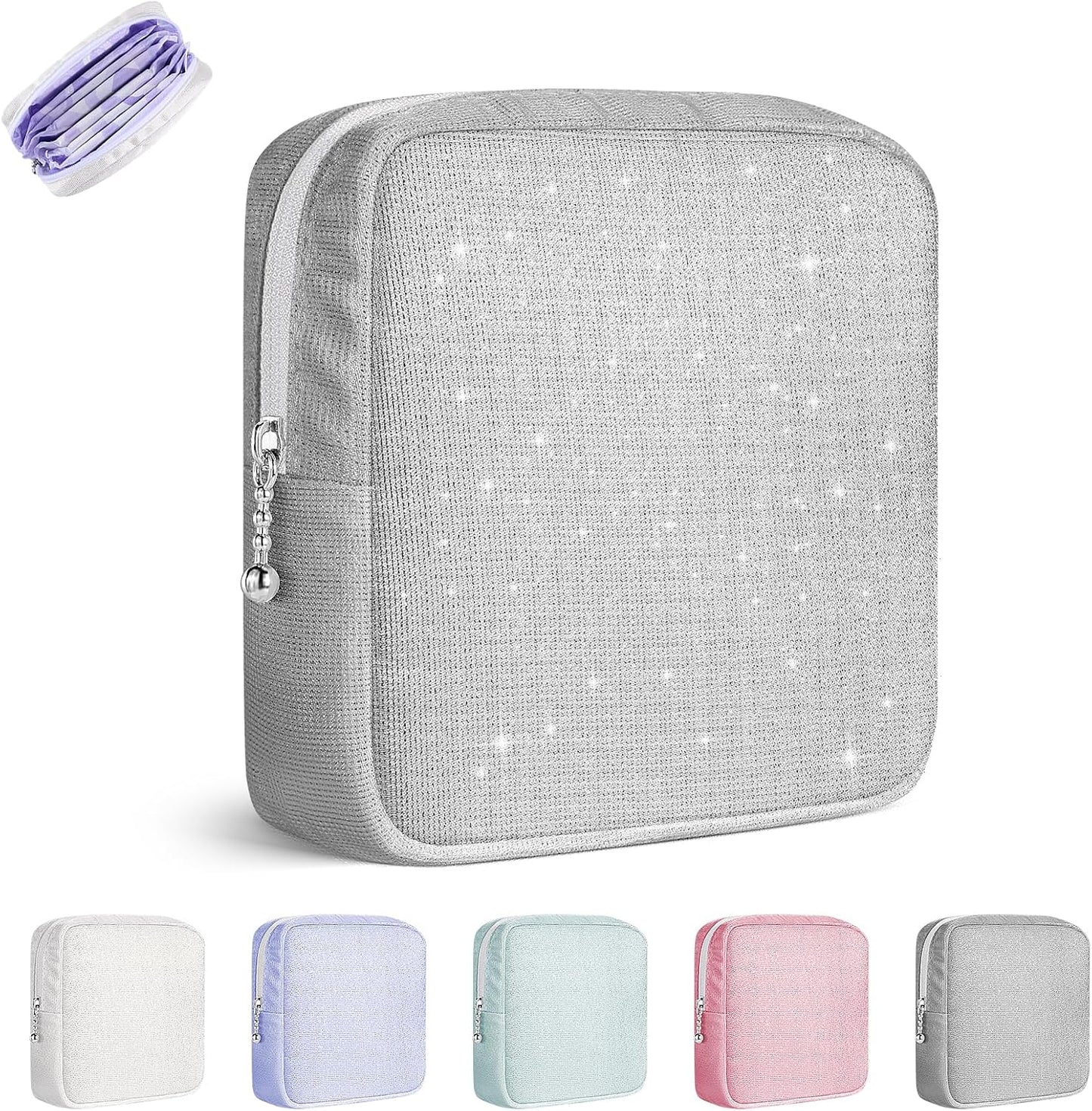 Period Bag for Teen Girls, Canvas Sanitary Napkin Storage Bag with Zipper, Portable Menstrual Pad Bag Tampon Holder for Purse