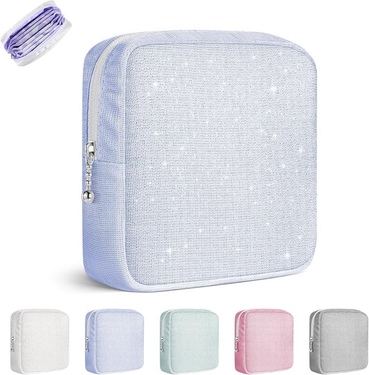 Period Bag for Teen Girls, Canvas Sanitary Napkin Storage Bag with Zipper, Portable Menstrual Pad Bag Tampon Holder for Purse