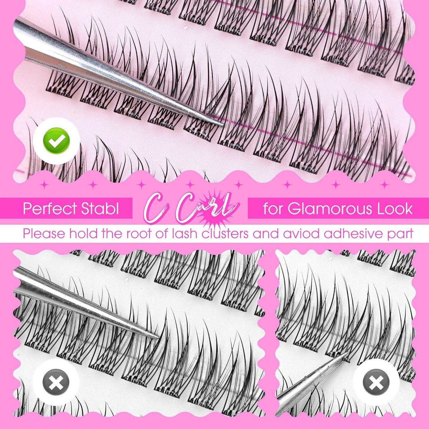 JIMIRE Self Adhesive Eyelashes Natural Look 9-14MM Wispy Pre Glued Lash Clusters No Glue Needed Press on Lashes Clusters Reusable Self Adhesive Eyelash Clusters Easy to Apply