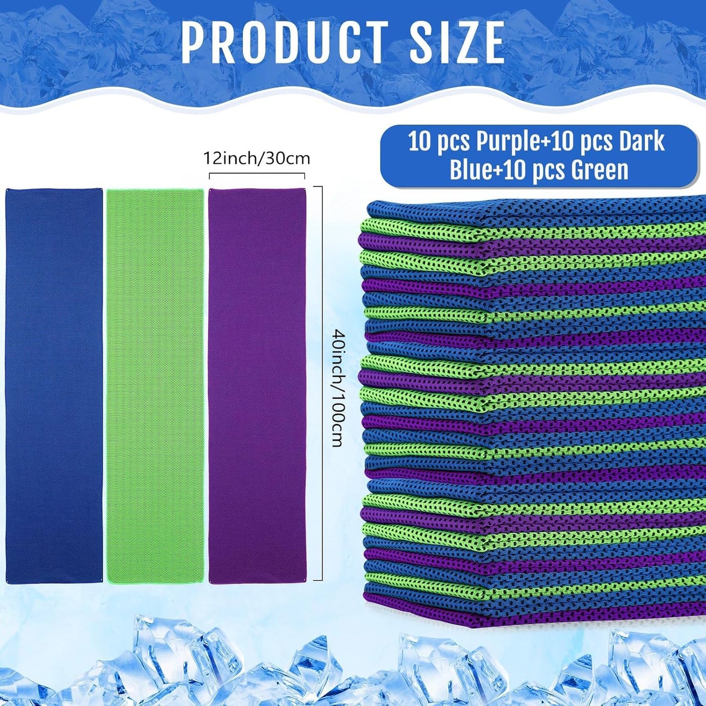 Hosuly 30 Pack Cooling Towels, 40"x12" Ice Breathable Soft Chilly Sweat Rag Microfiber Workout Rags for Gym Cooling Towels for Neck and Face for Yoga Golf Sport Running