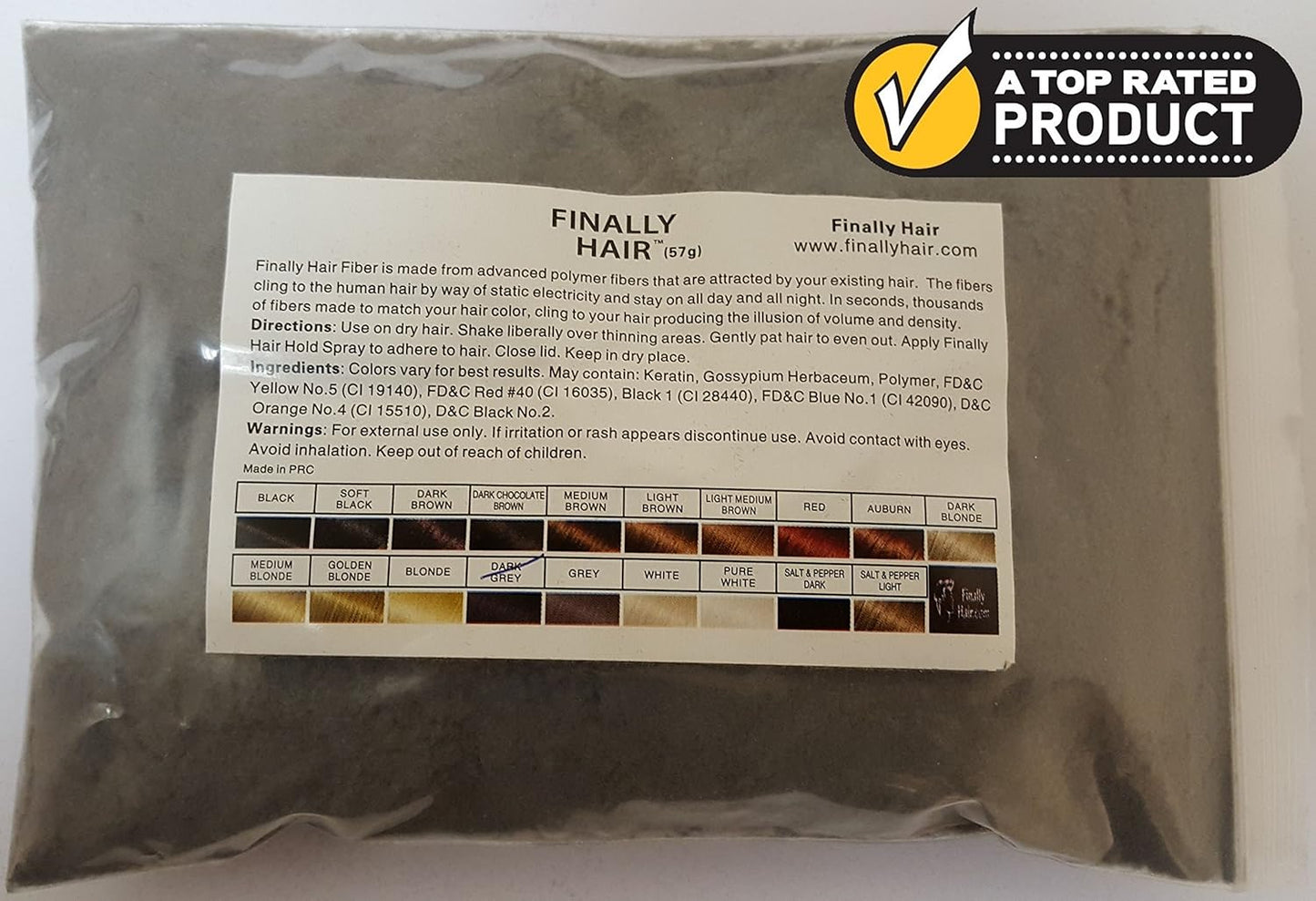 Finally Hair Fibers - Dark Gray 50 Gram Refill Pack. Cover Gray Roots and Concealer for Hair Volumizing.