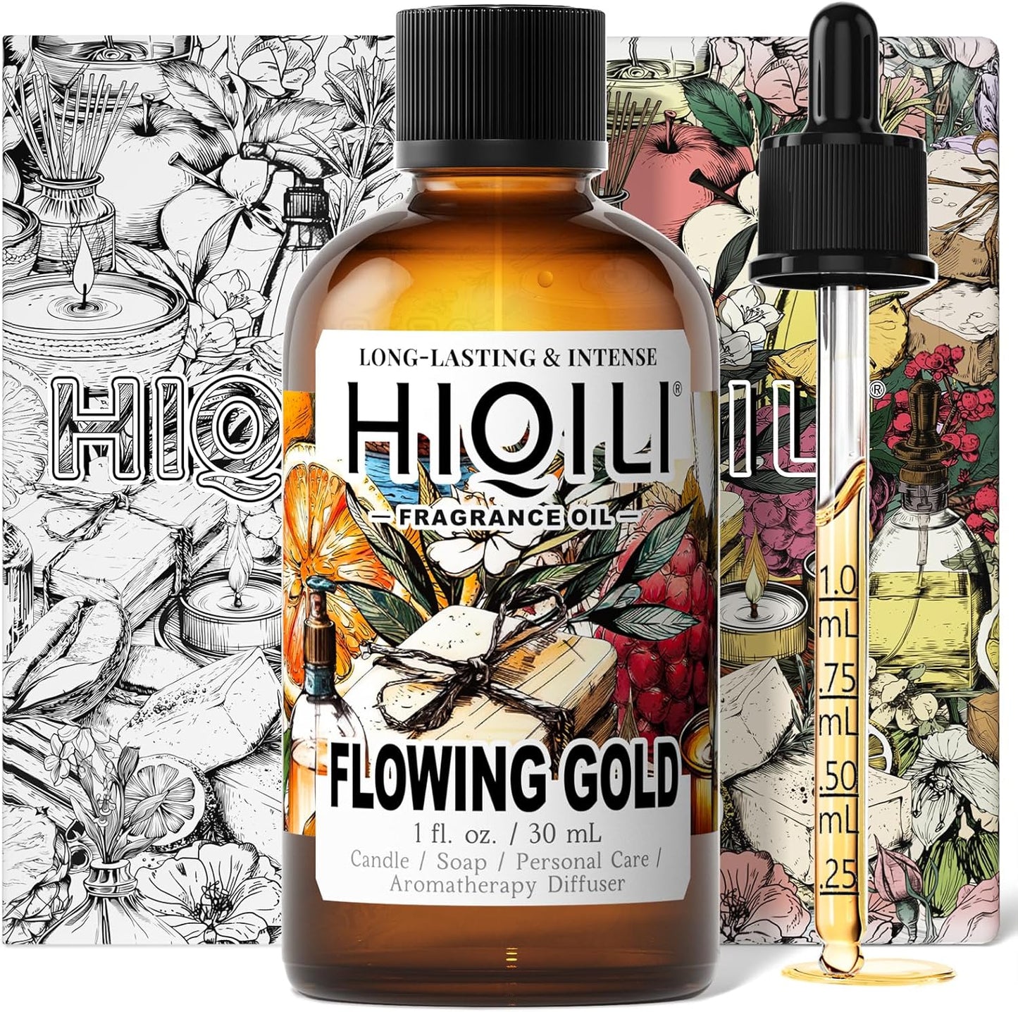 HIQILI Flowing Gold Fragrance Oil - Perfect for Soap & Candles, Inspired by R.Bane One-Mill, Men's Perfumes Making, for Essential Oil Diffusers Use - 1Fl Oz
