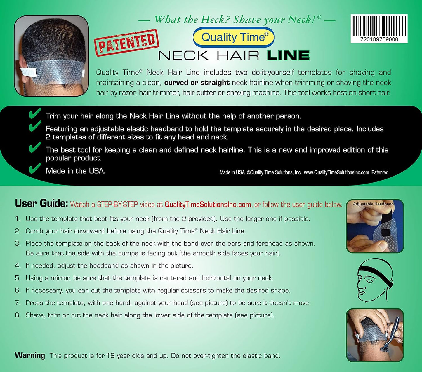 Quality Time Neck Hair Line, 2 Neckline Templates for Shaving and Keeping a Clean and Nice Neck Hairline: Stencils/Guards/Guides for Neckline Haircut, Do-it-Yourself