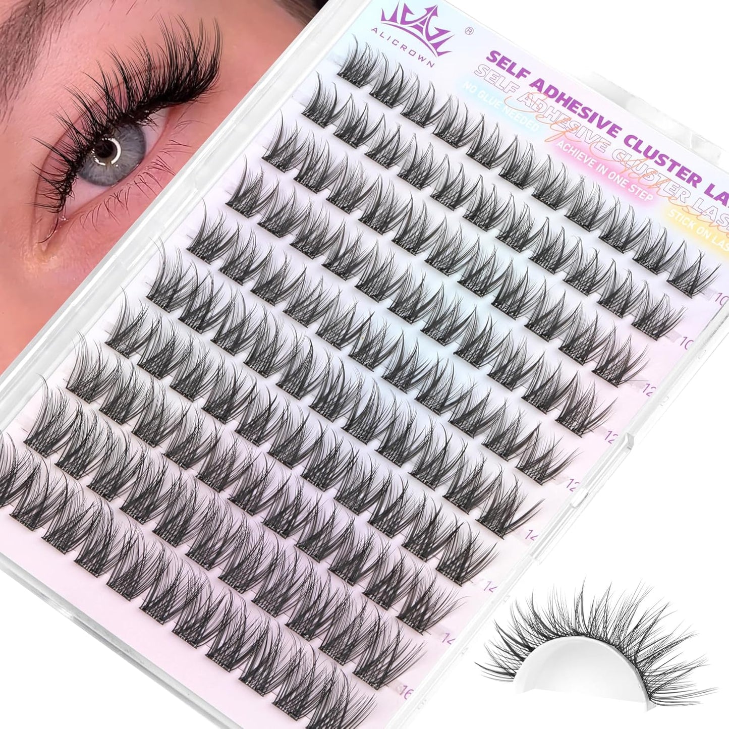 Self Adhesive Eyelashes No Glue Self Adhesive Lash Clusters Pre Glued Eyelashes Clusters Natural Wispy Glueless Eyelash Extensions Reusable DIY Lash Extensions (110Pcs, 10mm-16mm)