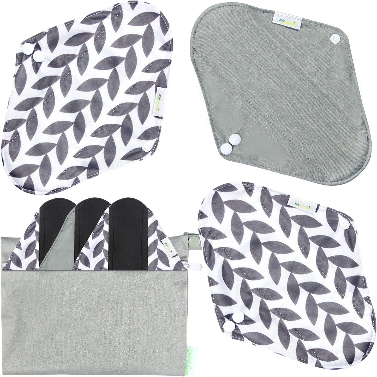 wegreeco Reusable Menstrual Pads - Reusable Sanitary Pads | Reusable Panty Liners | Soft Cloth Menstrual Pads - 6 Pack with 1 Cloth Mini Wet Bag (Medium, Luxury)