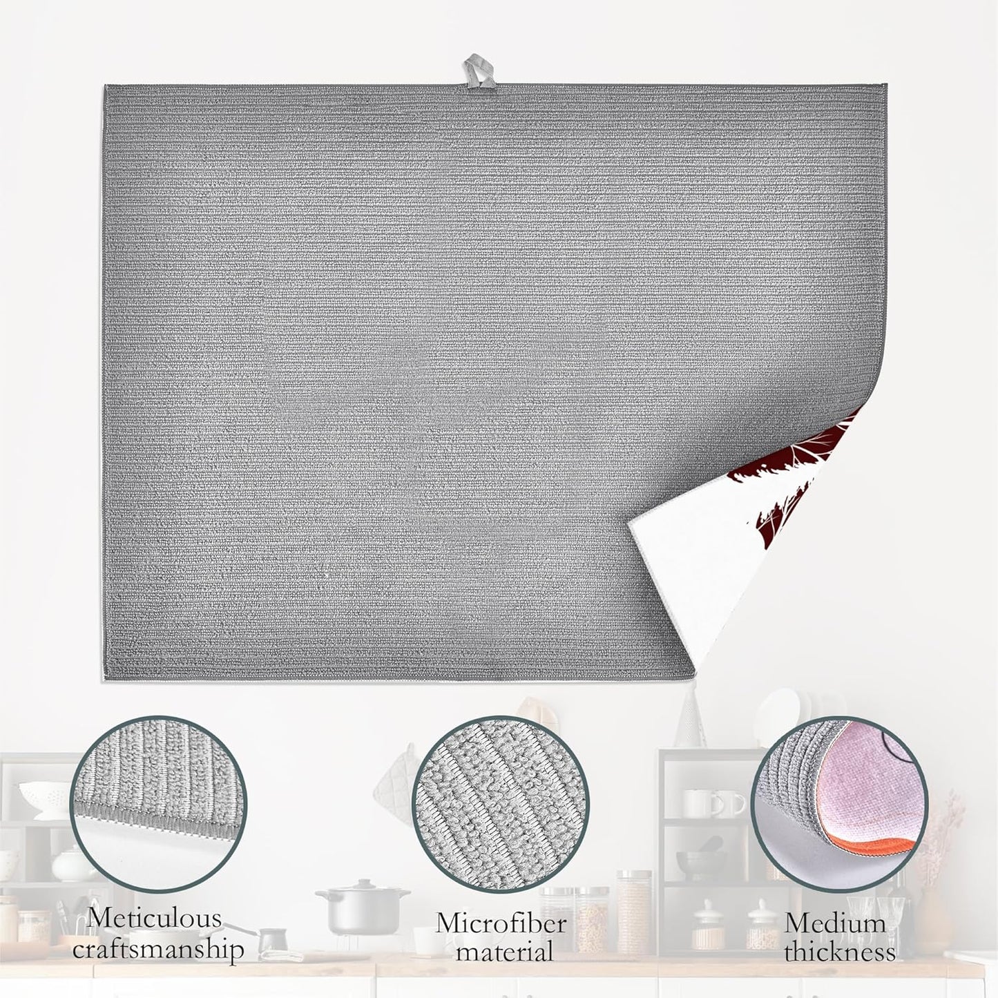 Christmas Santa Claus Dish Drying Mats 18x24 Inch,Christmas Snowflakes Dish Pad Drying Rack Mat for Kitchen Counter Ultra Absorbent Microfiber Dishware Coffee Maker Bar Countertop Decor