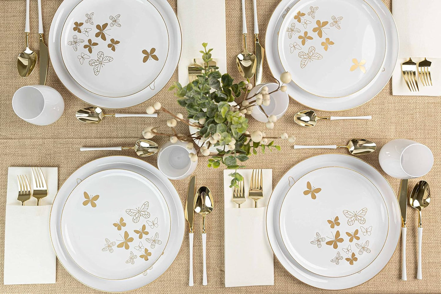 PLASTICPRO [30 Pack 6.3 Plastic Party Plates Edge Collection Premium heavyweight Elegant Disposable Tableware Dishes Butterfly Collection