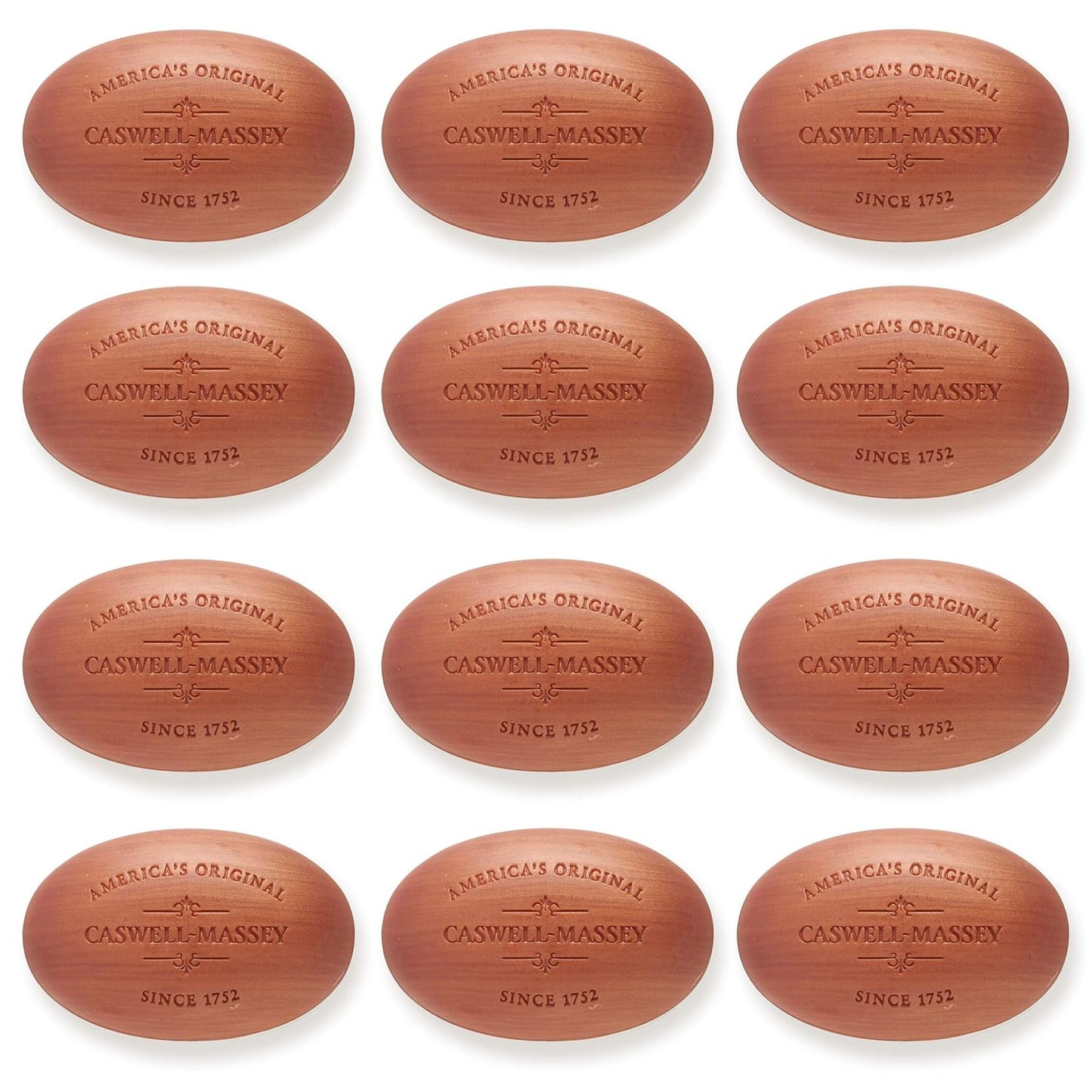 Caswell-Massey Woodgrain Sandalwood Natural Bar Soap Gift Set - Moisturizing Triple-Milled Body Soap for Men - Plant-Based with Essential Oils for Soft Skin, Cruelty-Free, USA Made, 12 Bars x 5.8 oz