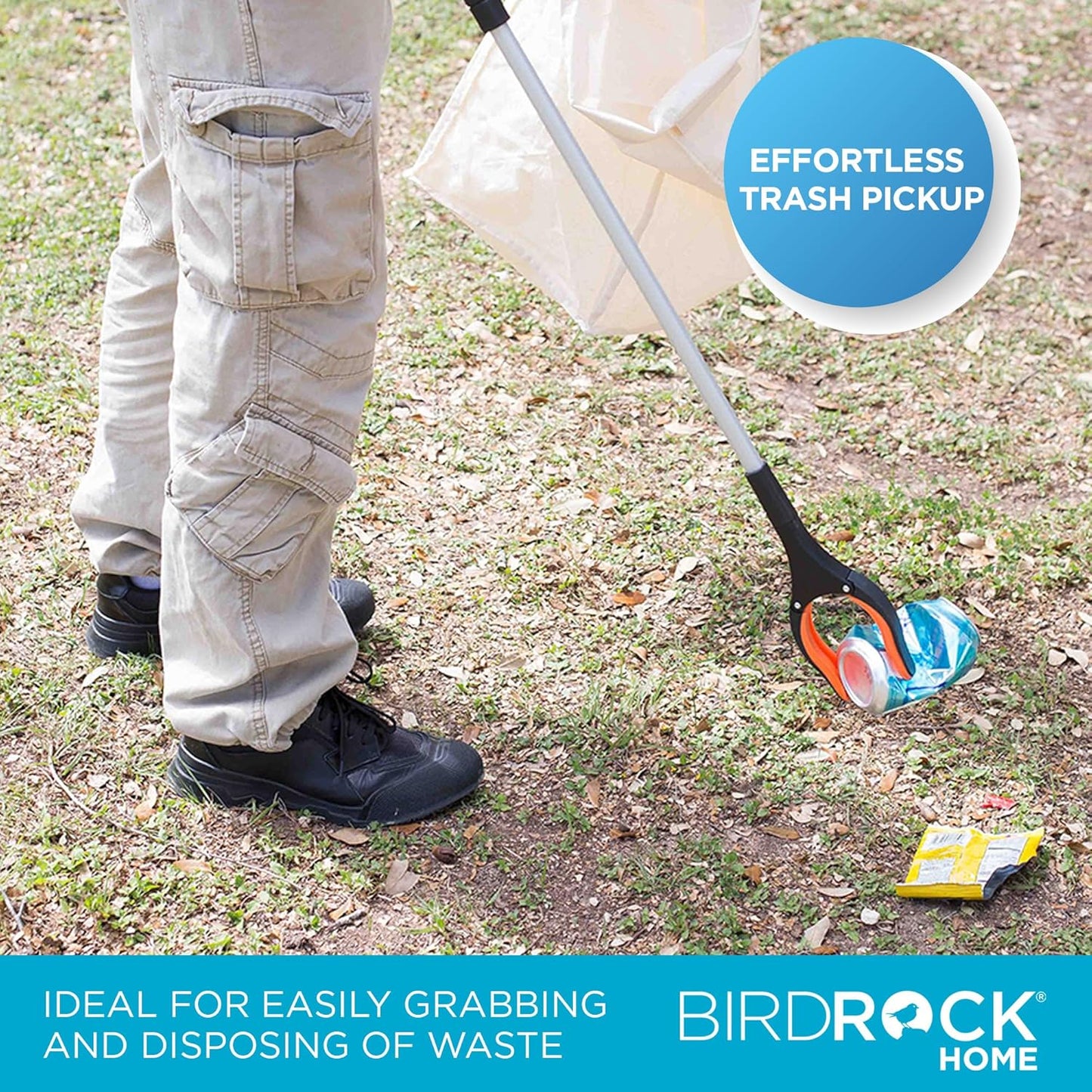 BIRDROCK HOME Reacher Grabber Pick Up Tool | Lightweight Aluminum 32” Extra Long Reaching Aid | Best Articulating Head | Rotating Rubber Grip | Trash Pick Up, Disabled, Garden Nabber Arm Extension