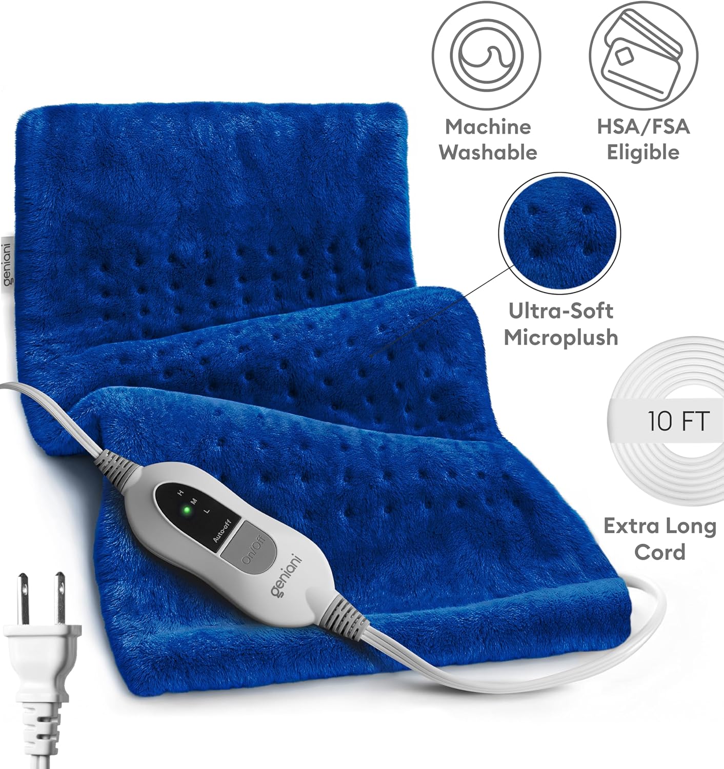 GENIANI Electric Throw - XL Heating Pad for Back Pain & Cramps Relief, Auto Shut Off, Machine Washable, Heat Pad, for All, Gifts for Women, Gifts for Men, Heat Patch (Space Blue)