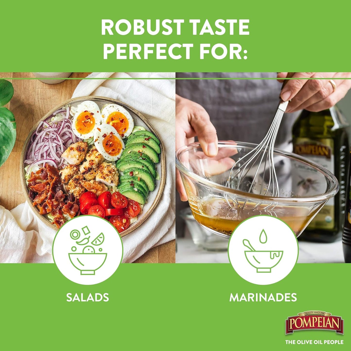Pompeian USDA Organic Robust Extra Virgin Olive Oil, Contains Polyphenols, First Cold Pressed, Full-Bodied Flavor, Perfect for Salad Dressings & Marinades, 32 FL. OZ