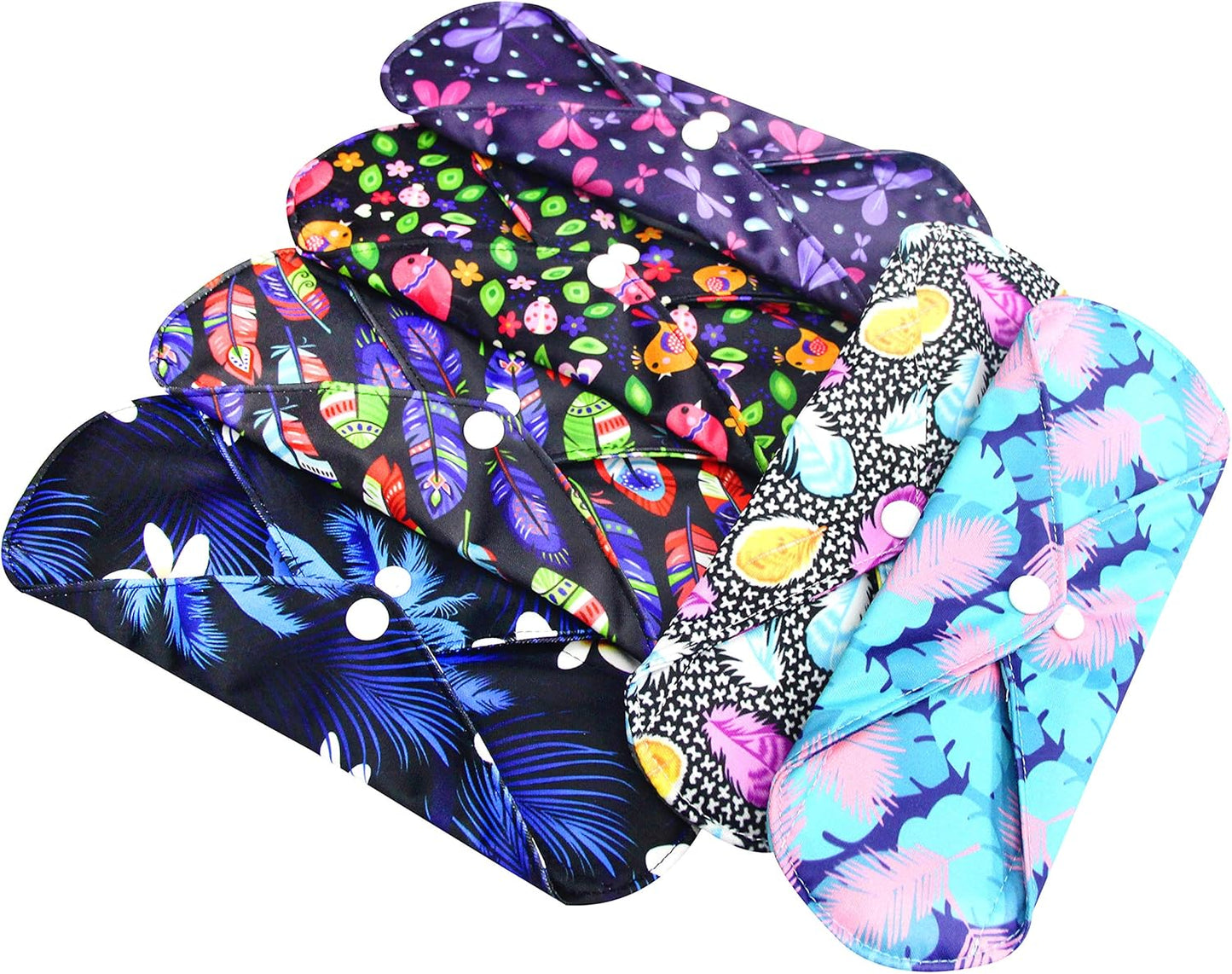 7pcs Set 1 pc Mini Wet Bag +6pcs Absorbent Reusable Sanitary Pads/Washable Cloth Menstrual Pads (M,Feather)…