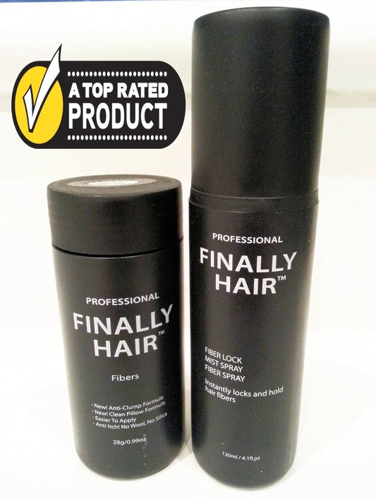 Finally Hair Hair Thickener Fibers. Get Hair Instantly Light Brown 28g Bottle of Fibers 120ml 4.1 oz. Bottle of Fiber Lock Hair Spray (Light Brown)