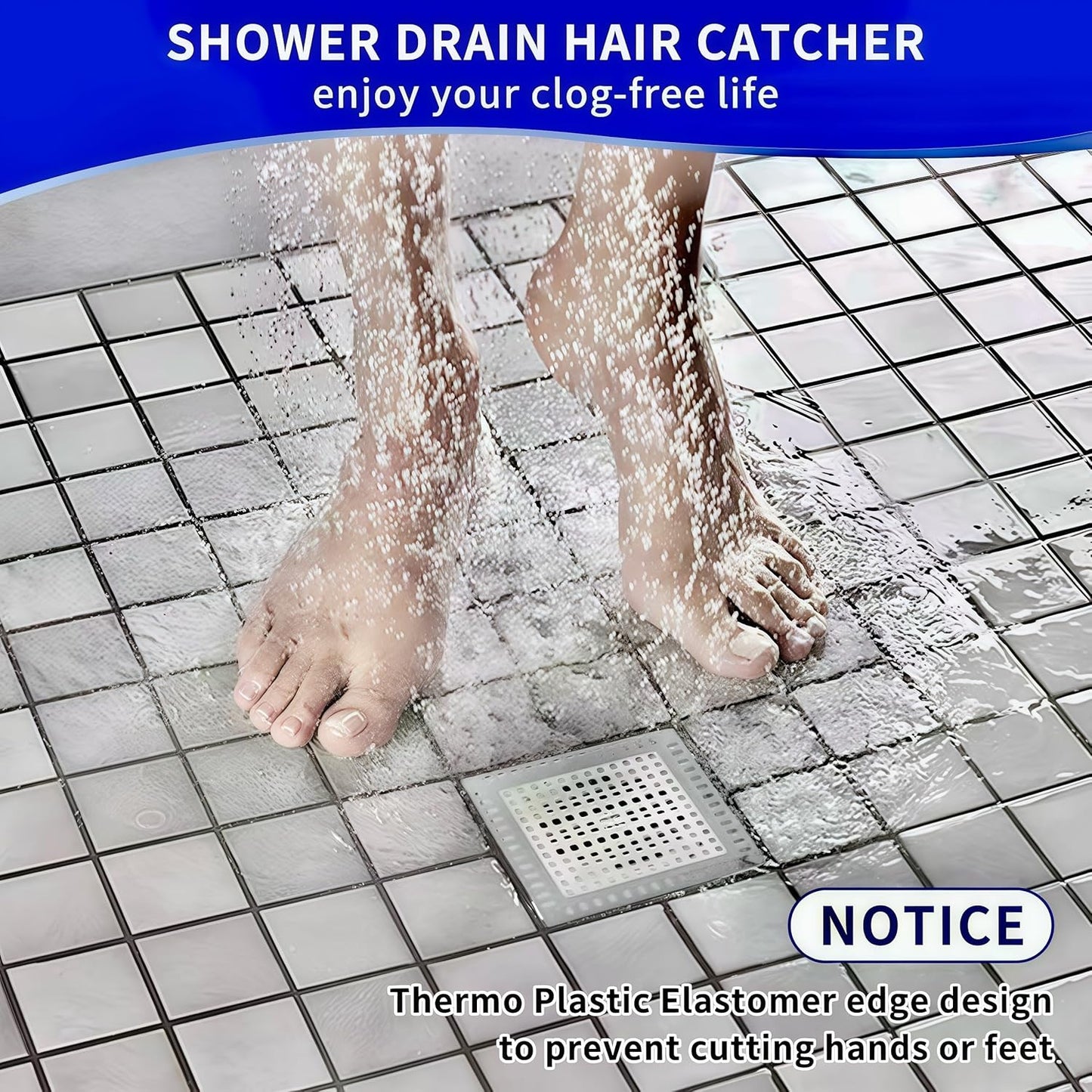 Shower Drain Hair Catcher,2Pcs,4.72'',Flat Drain Hair Catcher,Shower Drain Cover/Filter, Bathroom/Kitchen Sink Drain Strainer,Stainless Steel and TPE