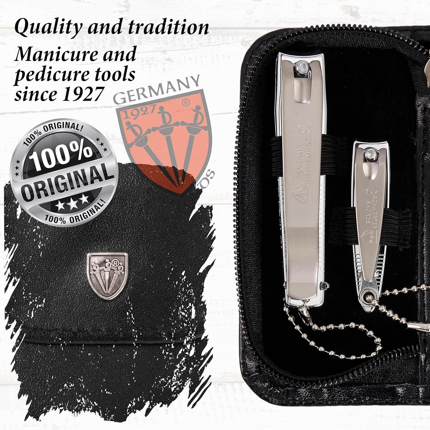 3 Swords Germany - brand quality 3 piece manicure pedicure grooming kit set for professional finger & toe nail care tool clipper fashion leather case in gift box, Made by 3 Swords (762)